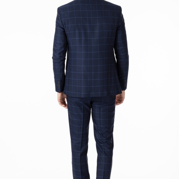 3 Piece Blue Plaid Check Suit 36R x 30W - Picture 5 of 6
